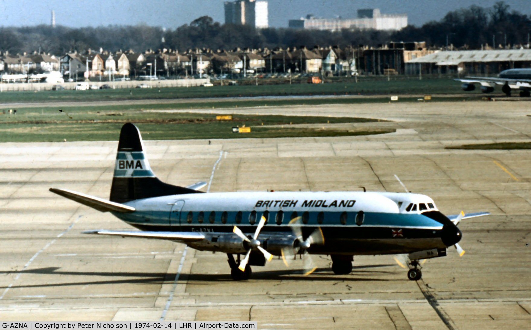 G-AZNA, 1958 Vickers Viscount 813 C/N 350, In service in 1974 with British Midland Airways
