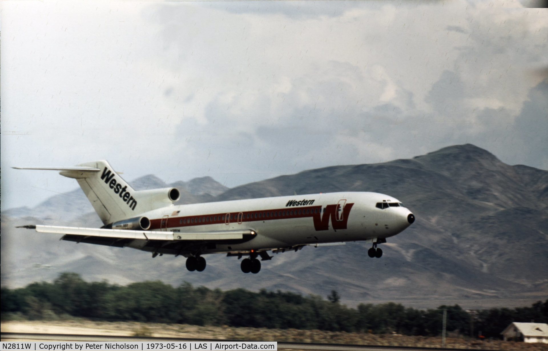 N2811W, 1972 Boeing 727-247 C/N 20649, In May 1973 at Las Vegas was in service with Western Airlines.