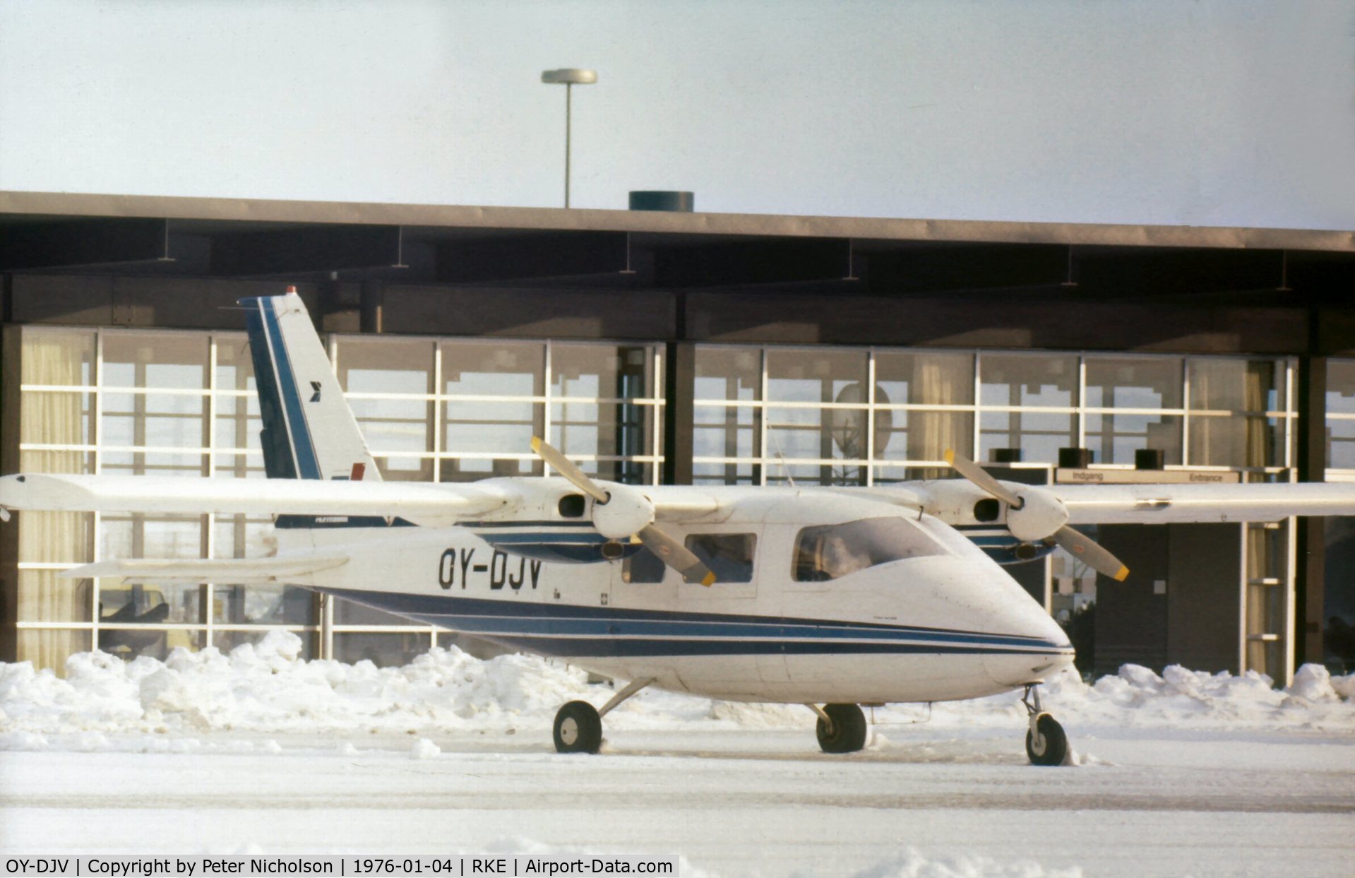 OY-DJV, 1974 Partenavia P-68B C/N 22, Operated by Delta Fly when seen at Roskilde in January 1976.