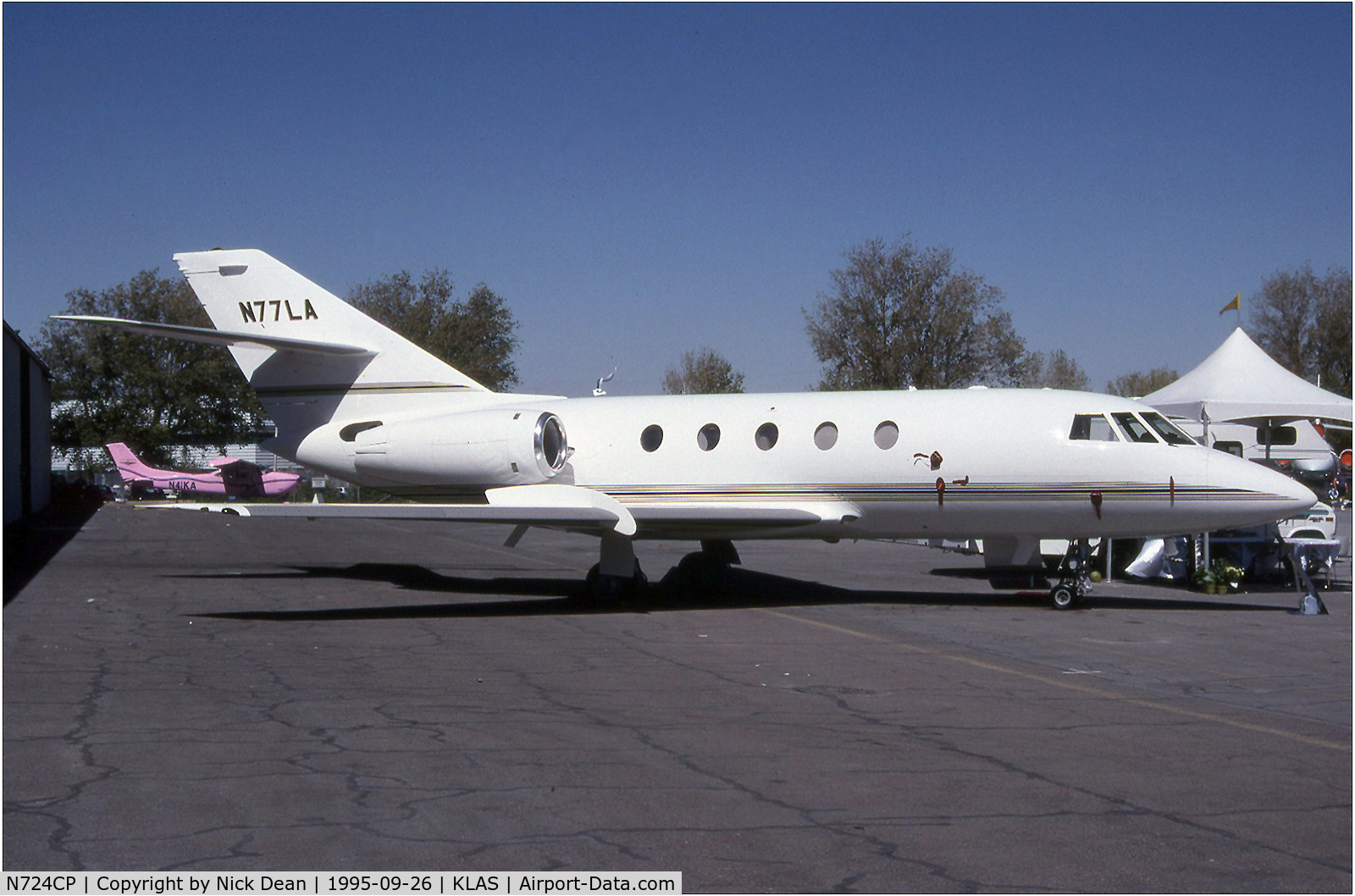 N724CP, 1974 Dassault Fan Jet Falcon (20F-5B) C/N 319, Seen here as N77LA this airframe is currently registered N724CP as posted for c/n & type accuracy