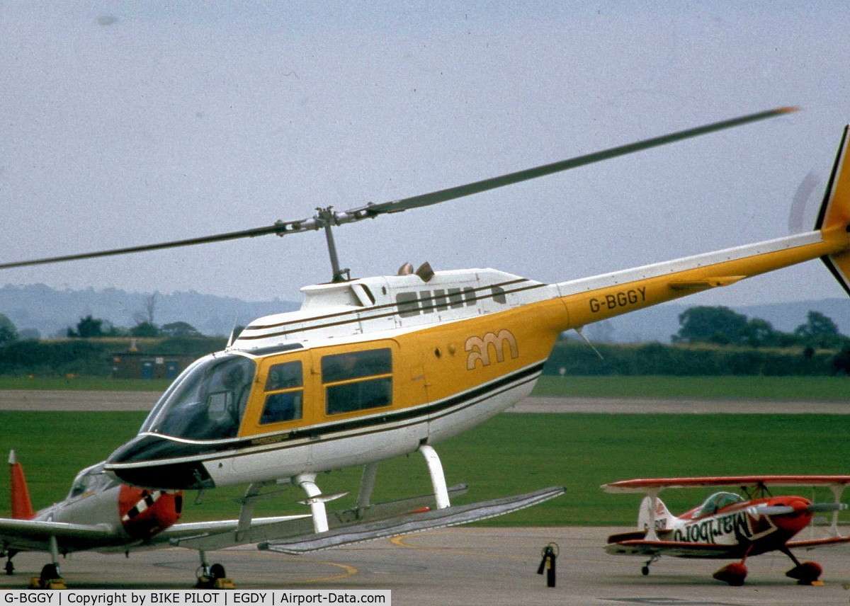 G-BGGY, 1979 Agusta AB-206B JetRanger II C/N 8565, ALAN MANN HELICOPTERS,TAKEN AT A YEOVILTON AIRSHOW IN THE 80'S
