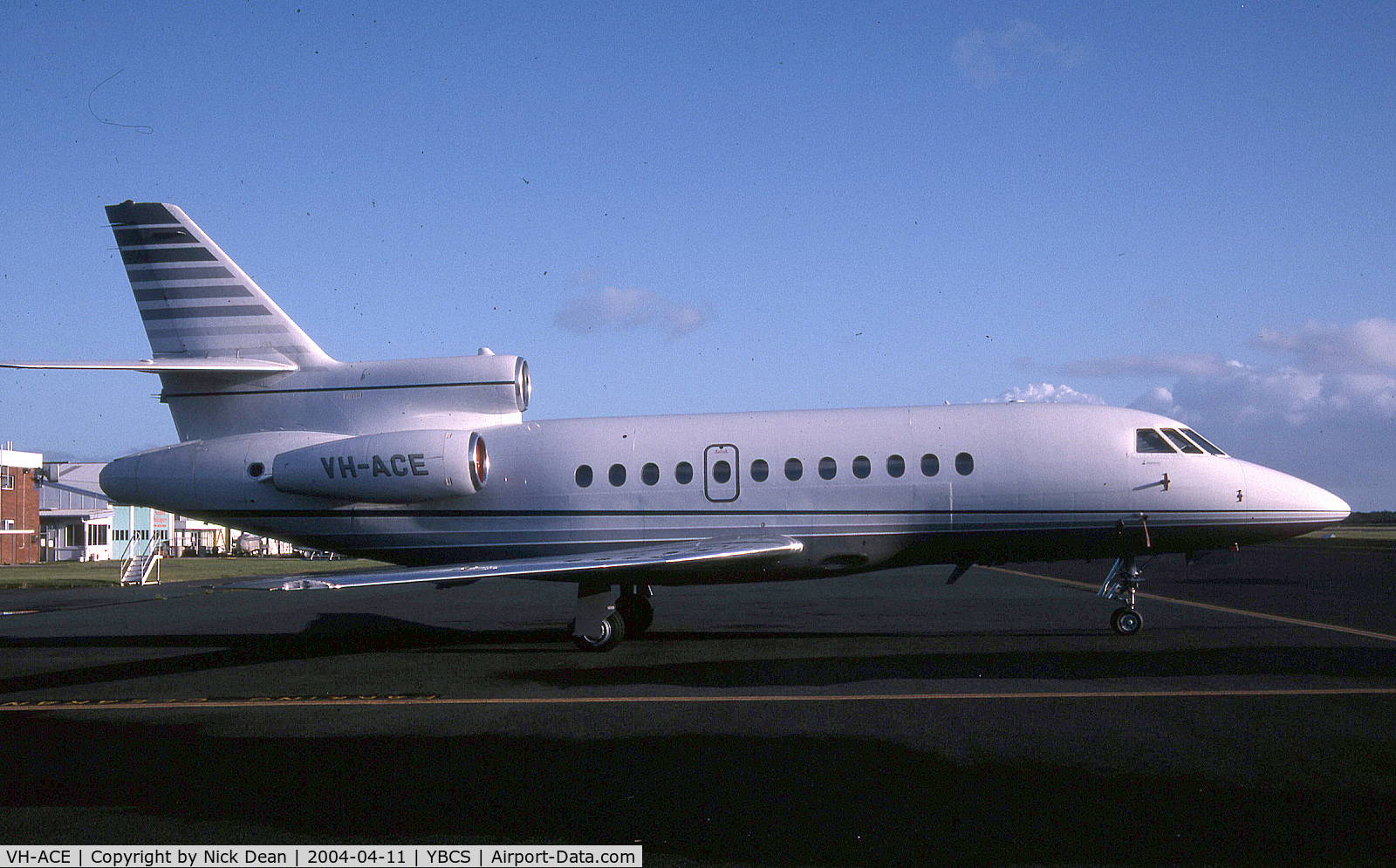 VH-ACE, 1988 Dassault-Breguet Falcon (Mystere) 900 C/N 37, Very early morning Sun at YBCS