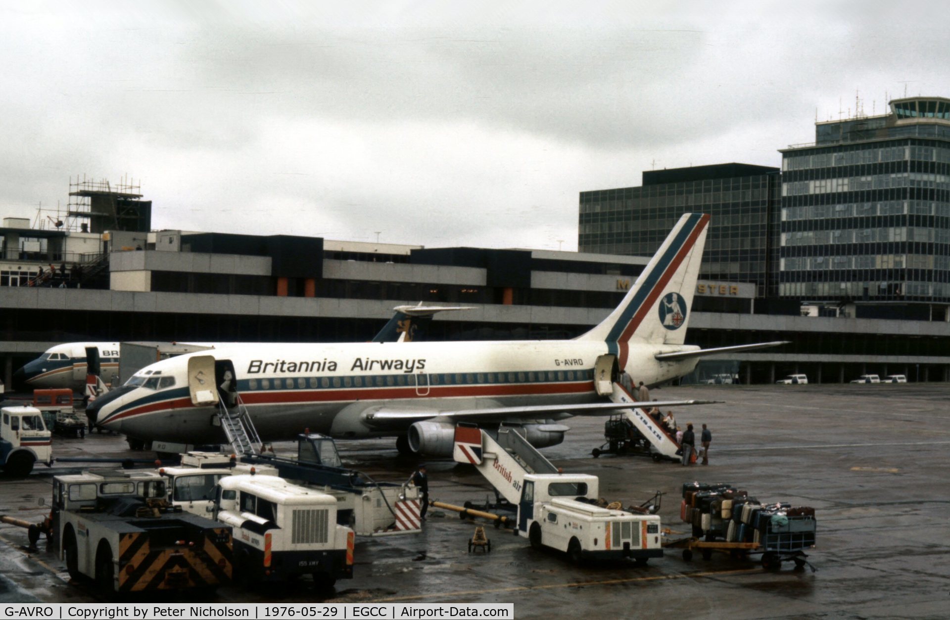 G-AVRO, 1969 Boeing 737-204 C/N 19712, In service with Britannia Airways as seen in the summer of 1976 at Manchester.