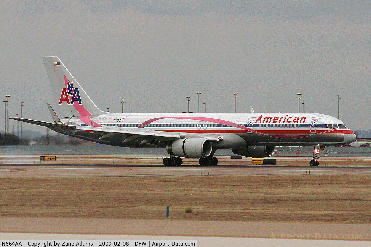 N664AA, 1992 Boeing 757-223 C/N 25298, American Airlines 757 at DFW - Susan G Komen Race for the Cure Special Paint