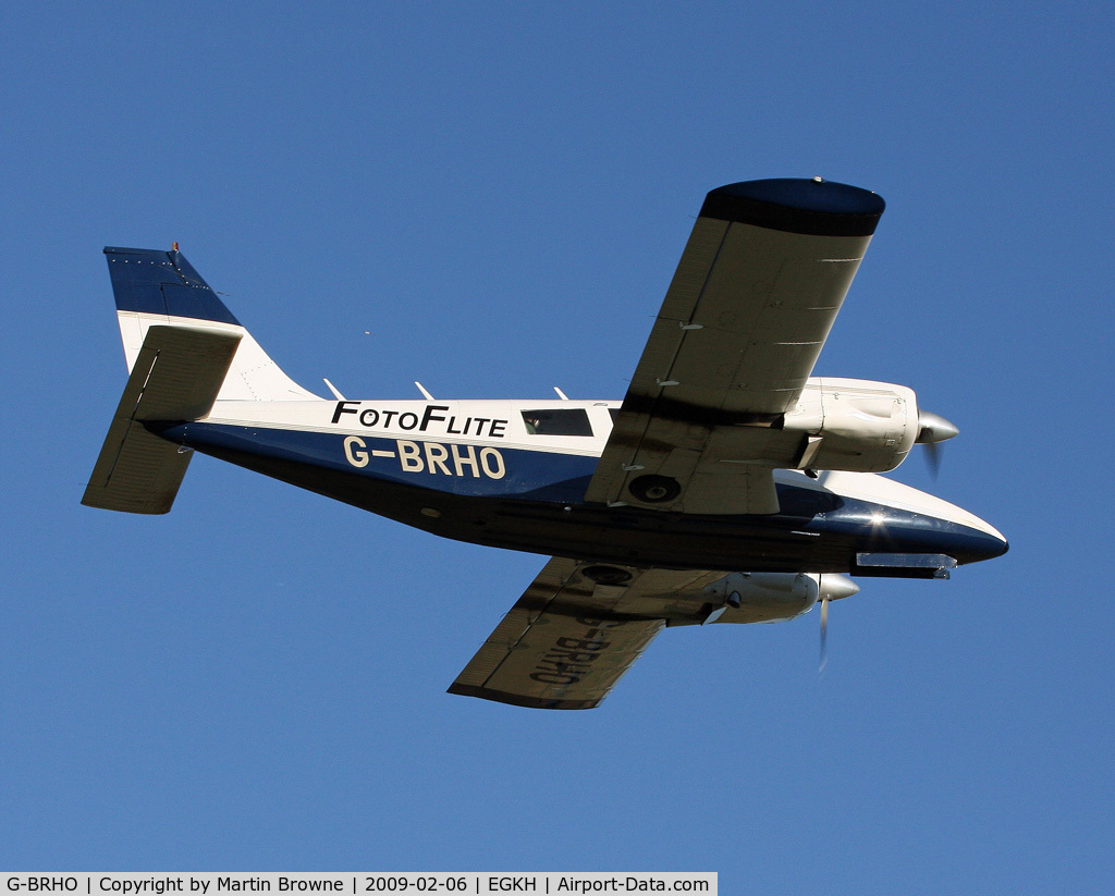 G-BRHO, 1973 Piper PA-34-200 Seneca C/N 34-7350037, The early morning photo flight gets airborne.
