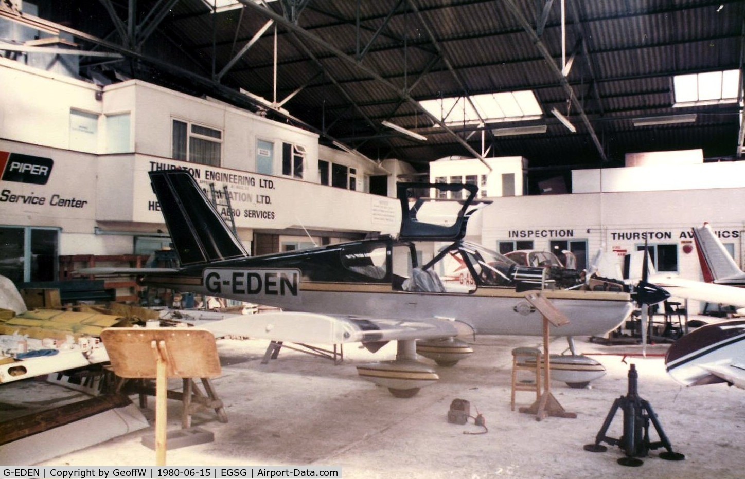 G-EDEN, 1980 Socata TB-10 Tobago C/N 66, TB-10 Tobago G-EDEN undergoing maintenance in the main hangar at Stapleford
