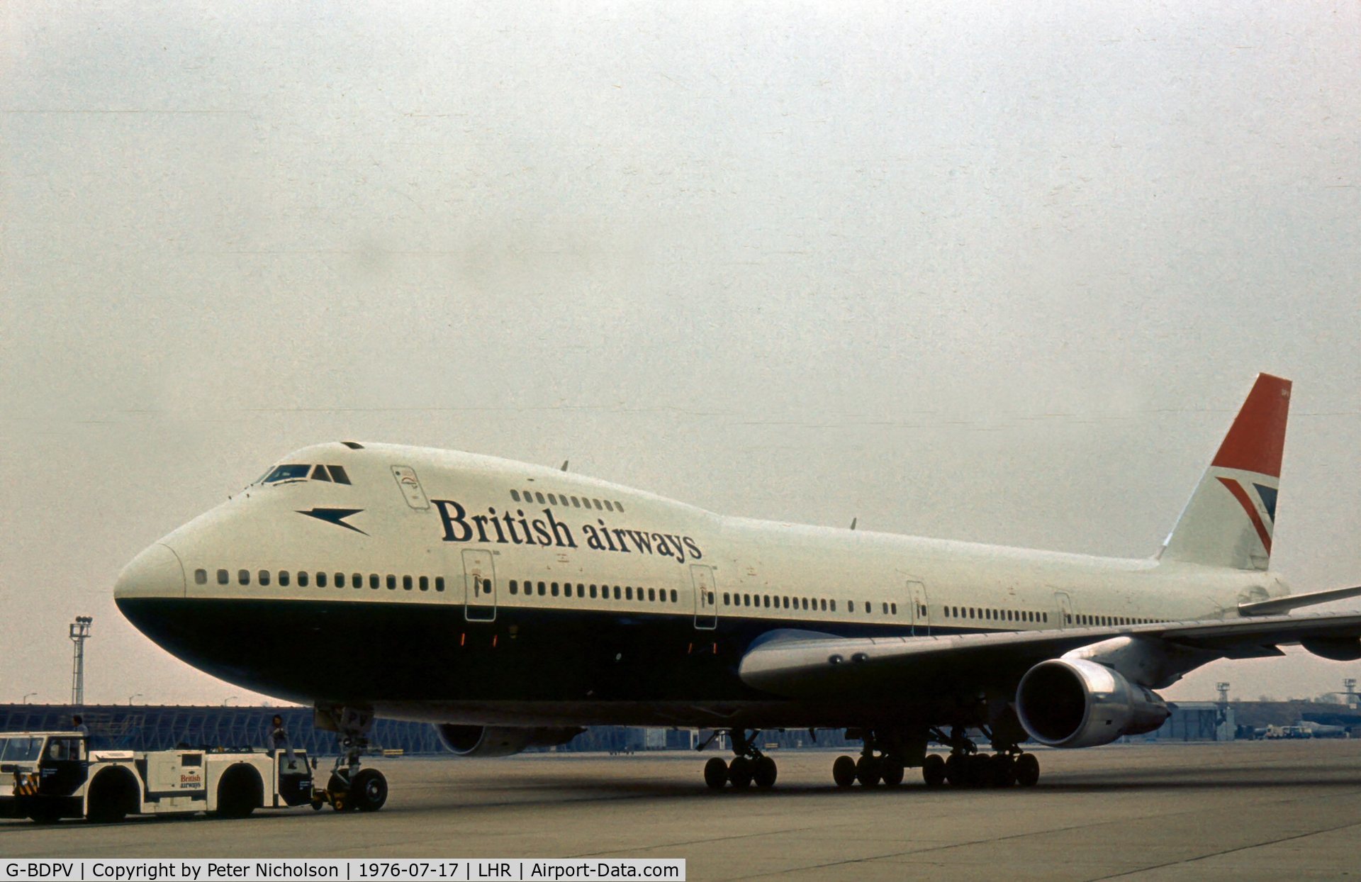 G-BDPV, 1976 Boeing 747-136 C/N 21213, In service with British Airways as seen at London Heathrow in the Summer of 1976.