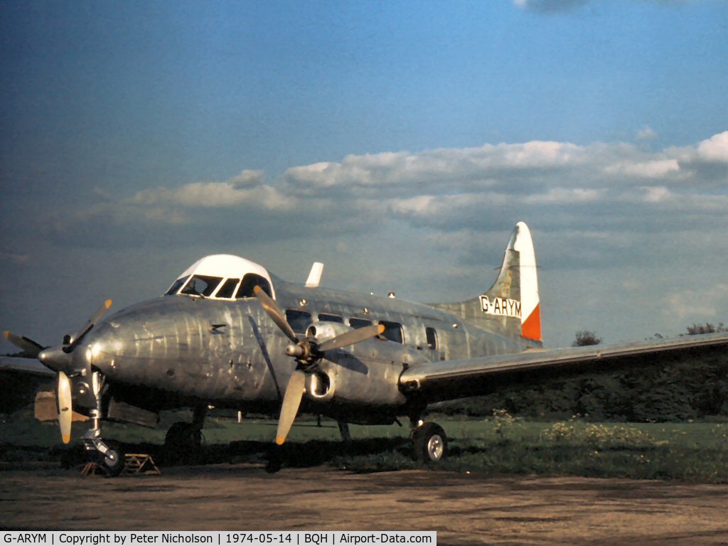 G-ARYM, 1962 De Havilland DH-104 Dove 8 C/N 04529, As seen at Biggin Hill in the Summer of 1974.