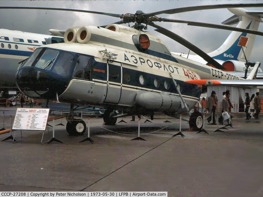 CCCP-27208, Mil Mi-8T Hip C/N 2856, This Aeroflot Hip was displayed at the 1973 Paris Airshow at Le Bourget.