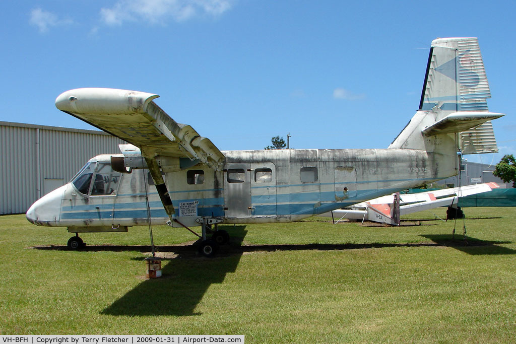VH-BFH, 1976 GAF N22B Nomad C/N N22B-35, At the Queensland Air Museum, Caloundra, Australia - This aircraft operated in Denmark , New zealand and Austrailia before suffering hail damage in 1985