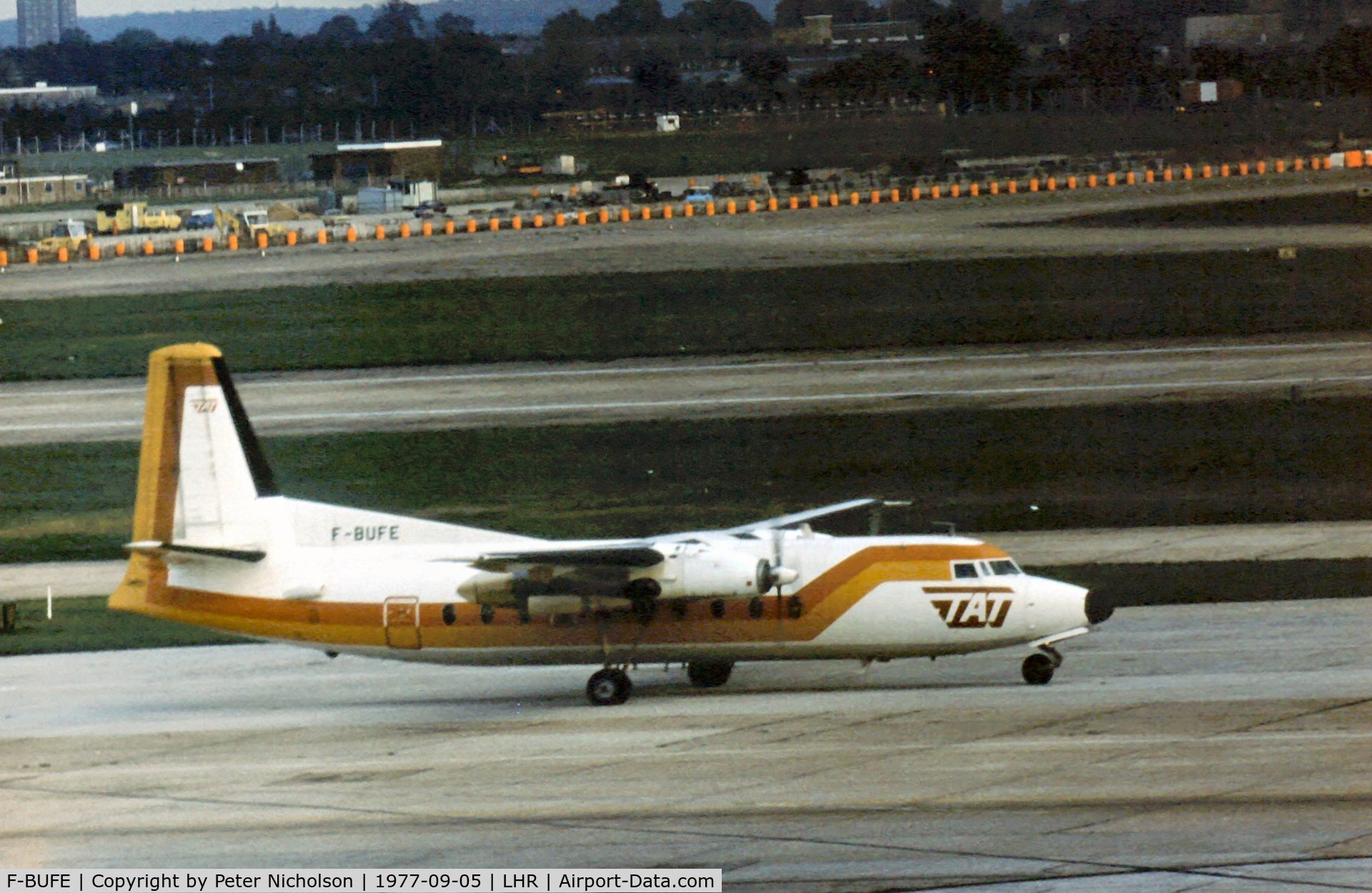 F-BUFE, 1964 Fokker F-27-200 Friendship C/N 10243, Friendship of TAT Touraine Air Transport as seen at London Heathrow in the Summer of 1977.
