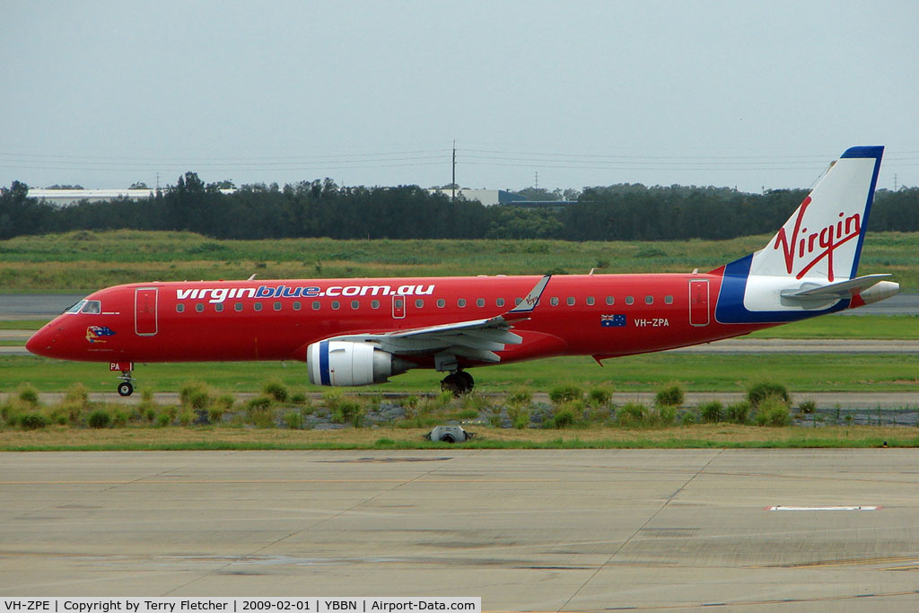 VH-ZPE, 2008 Embraer 190AR (ERJ-190-100IGW) C/N 19000187, Virgin Blue Emb190 at Brisbane