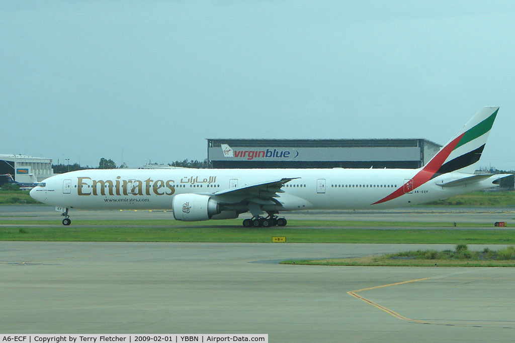 A6-ECF, 2007 Boeing 777-36H/ER C/N 35574, Emirates B777 at Brisbane