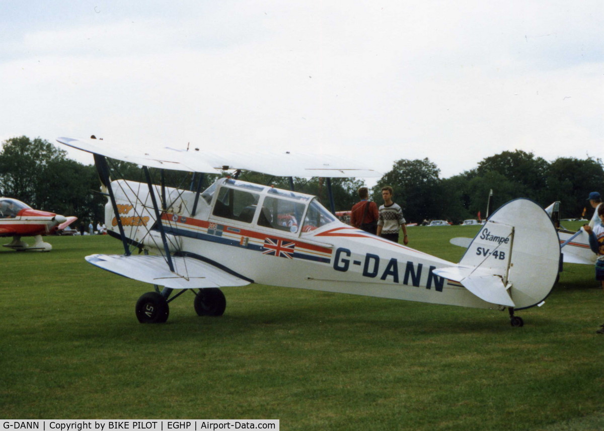 G-DANN, 1951 Stampe-Vertongen SV-4B Coupe C/N 1200, COLORFUL STAMPE WITH TIGER MOTH TYPE CANOPY 1987