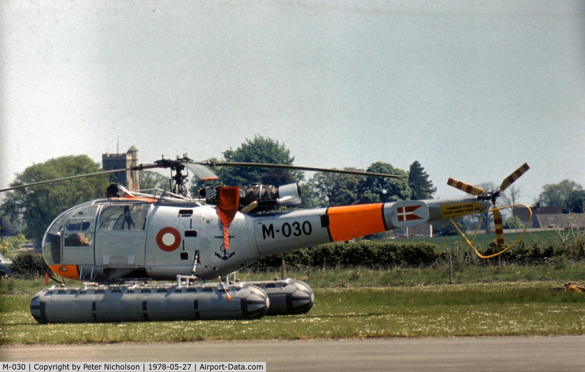M-030, 1962 Sud SE-3160 Alouette III C/N 1030, Alouette III of Royal Danish Navy but maintained by Esk 722 Royal Danish Air Force at the 1978 Bassingbourn Air Show.
