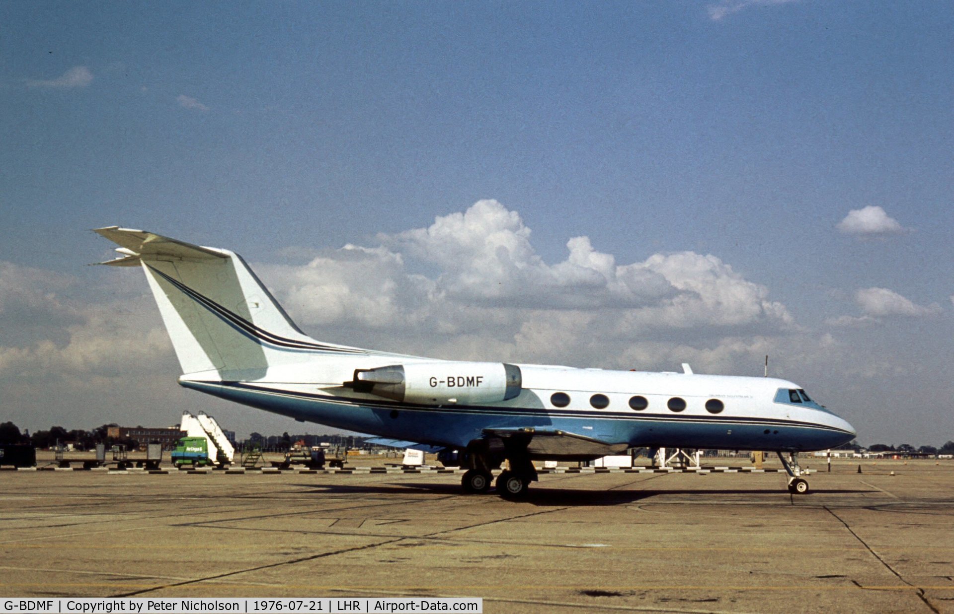 G-BDMF, 1971 Grumman G-1159 Gulfstream II C/N 103, This Gulfstream II visited London Heathrow in the Summer of 1976.