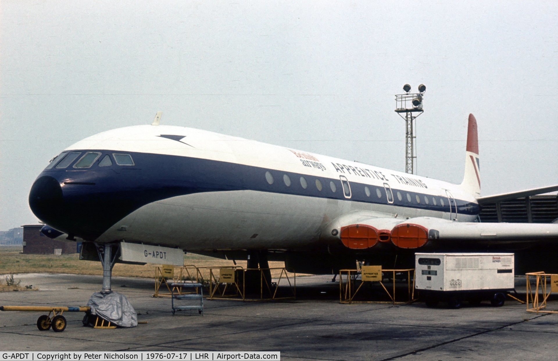 G-APDT, De Havilland DH.106 Comet 4 C/N 6420, Comet used by British Airways Apprentice Training at London Heathrow in the Summer of 1976.