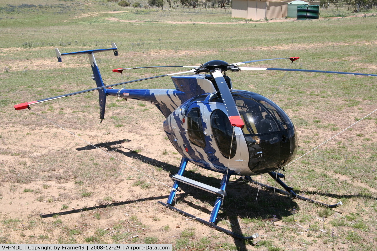 VH-MDL, Hughes 369D C/N 490484D, At Jindabyne air strip, New South Wales, Australia