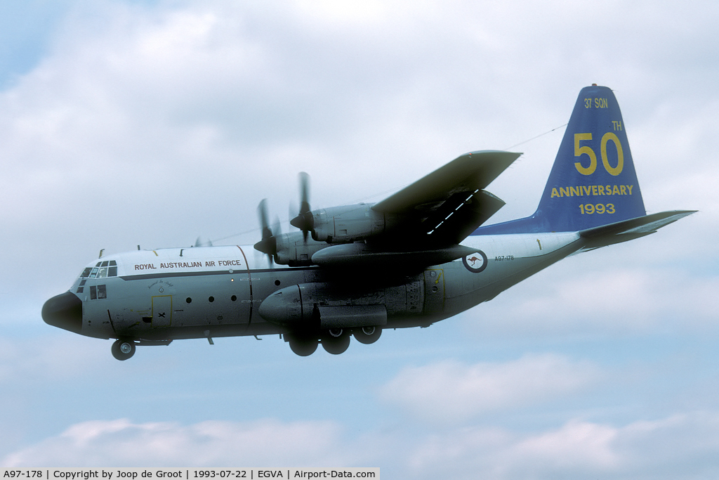 A97-178, Lockheed C-130E Hercules C/N 382-4178, This anniversary Herk wat attending the 1993 Air Tatoo at Fairford.