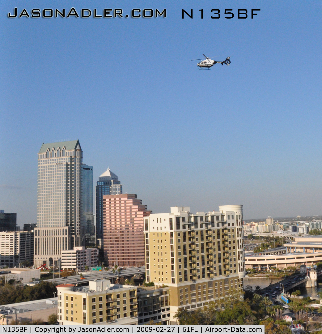 N135BF, 2006 Eurocopter EC-135P-2 C/N 0490, Bayflite taking off from Tampa General Hospital. The view of downtown Tampa in the background. Please visit my website for more FULL SIZE pictures.