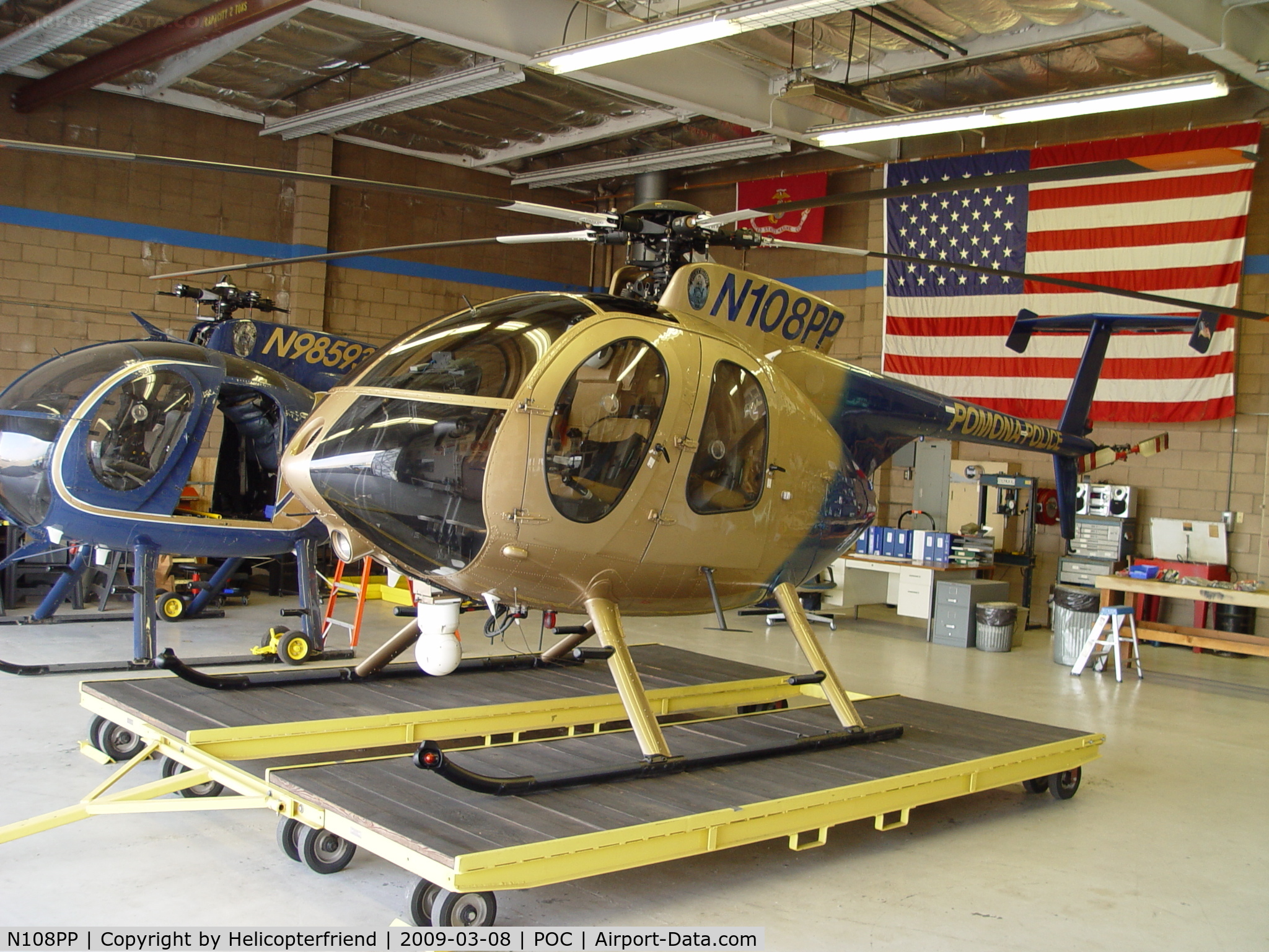 N108PP, 2008 MD Helicopters 369E C/N 0578E, Sitting in the hanger waiting to be towed outside