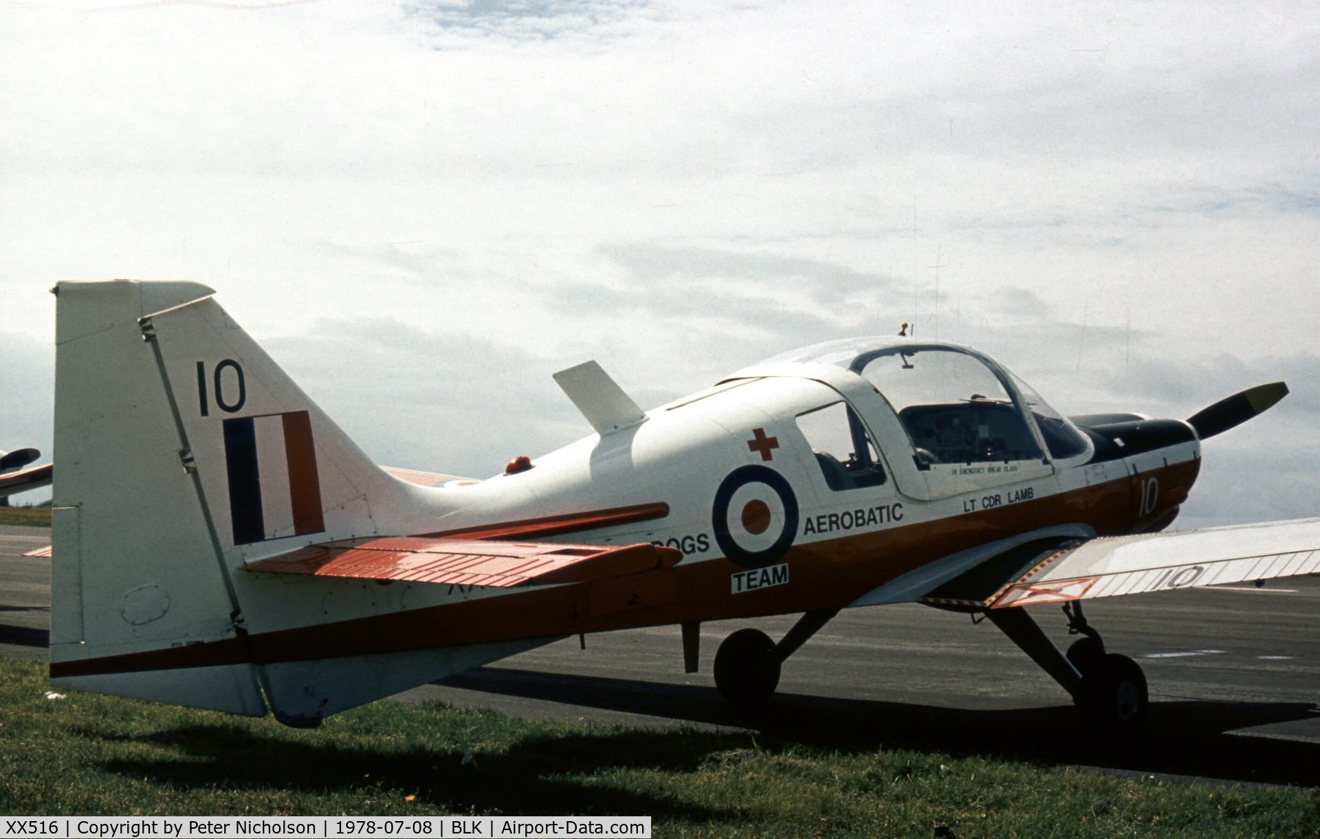 XX516, 1973 Scottish Aviation Bulldog T.1 C/N BH120/202, Bulldog T.1 of the RNEFTS at the 1978 Blackpool Airshow.
