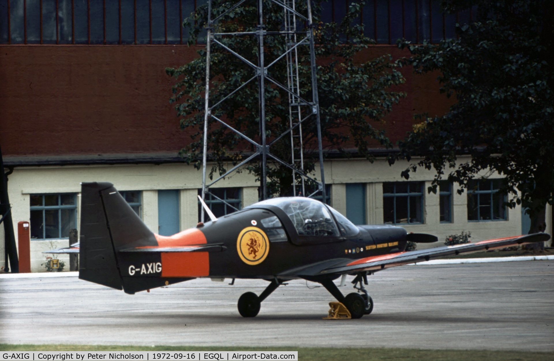 G-AXIG, 1971 Scottish Aviation Bulldog Series 100 Model 104 C/N BH120/002, Scottish Aviation's demonstrator performed at the 1972 Leuchars Airshow.