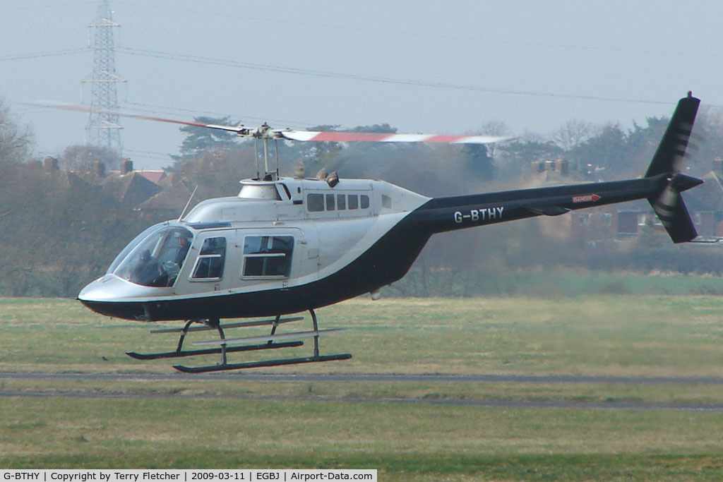G-BTHY, 1977 Bell 206B JetRanger III C/N 2290, Bell 206B at Gloucestershire Airport for re-fuel