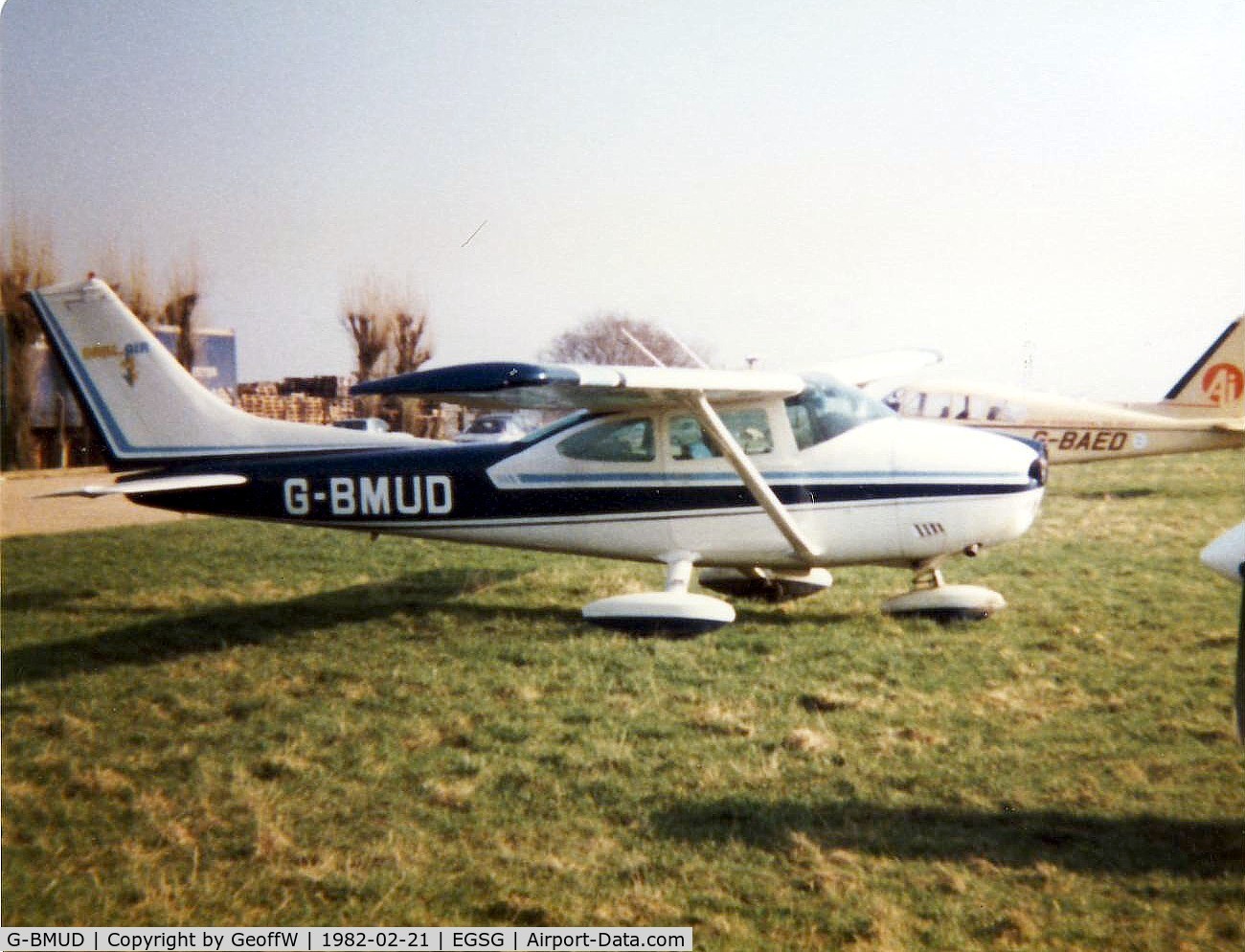 G-BMUD, 1973 Cessna 182P Skylane C/N 182-61786, Cessna 182 G-BMUD minus propeller parked up at Stapleford 21.2.82