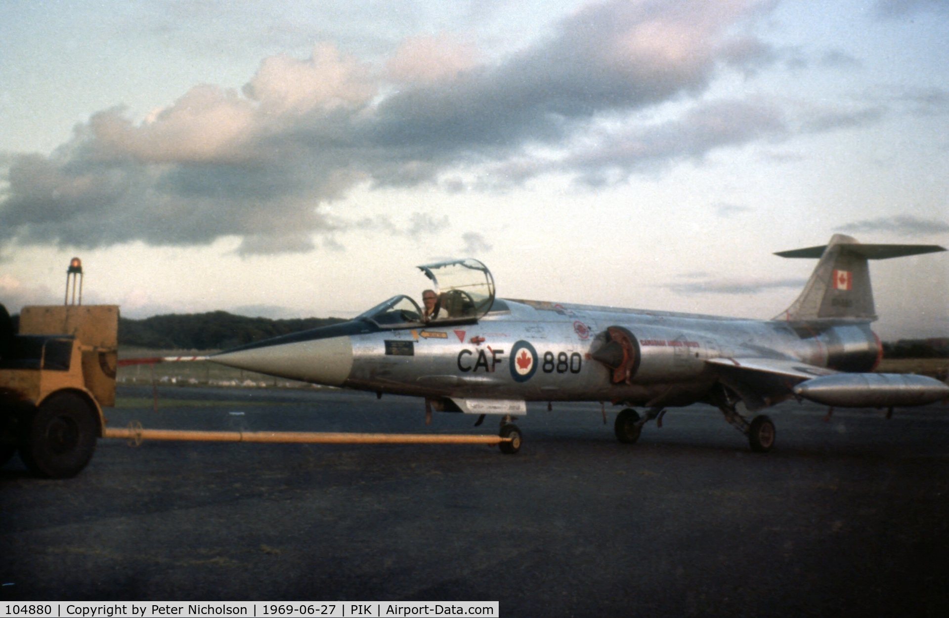 104880, Canadair CF-104 Starfighter C/N 683A-1180, Canadian Armed Forces Starfighter displayed at the 1969 Prestwick Airshow was undergoing maintenace by Scottish Aviation.