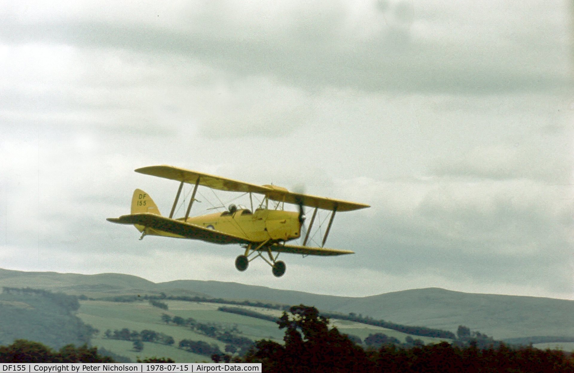DF155, 1942 De Havilland DH-82A Tiger Moth II C/N 85904, One of the Strathallan Collection's Tiger Moth G-ANFV landing at the 1978 Strathallan Open Day.