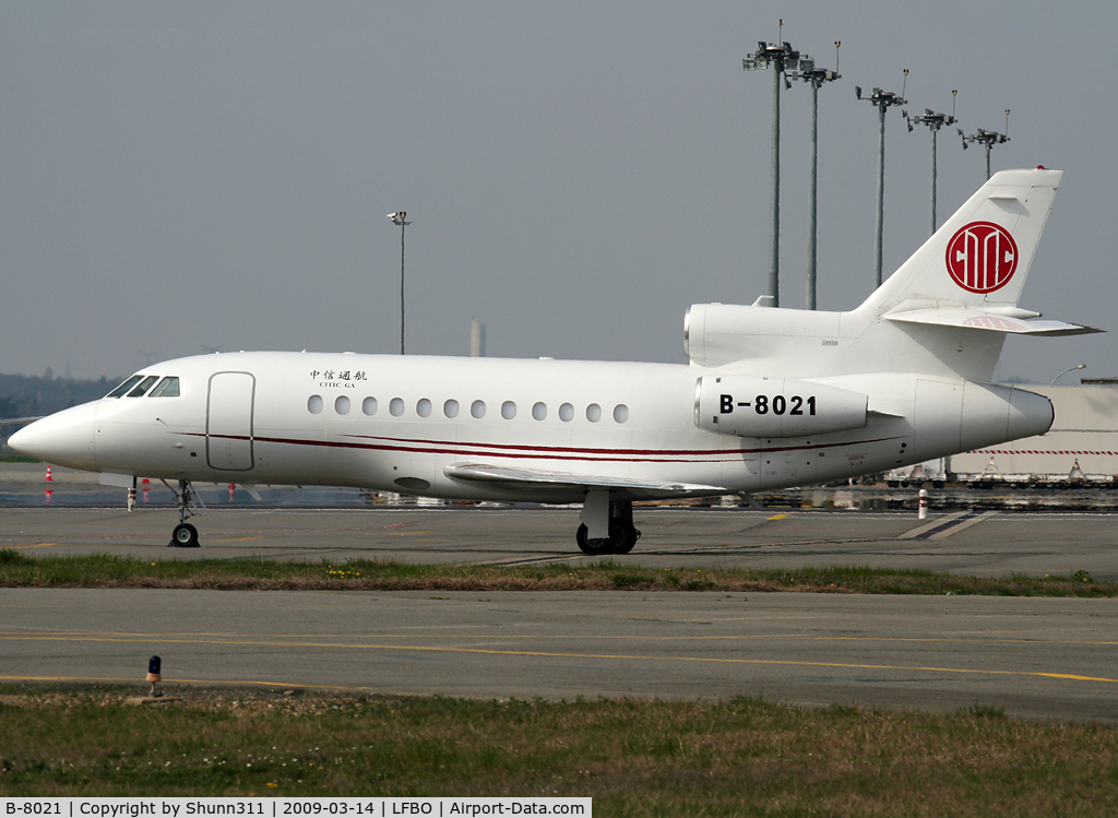 B-8021, 2007 Dassault Falcon 900DX C/N 613, Parked at the general aviation area...