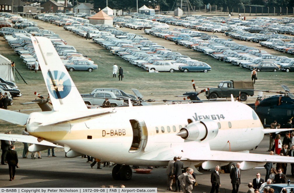 D-BABB, VFW-Fokker VFW-614 C/N G02, VFW-614 demonstrator at the 1972 Farnborough Airshow.