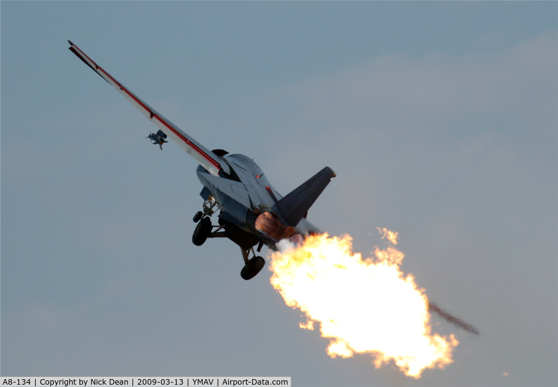 A8-134, 1968 General Dynamics RF-111C Aardvark C/N D1-10, YMAV (F-111 Dump and burn at the 2009 Avalon Airshow Victoria Australia)