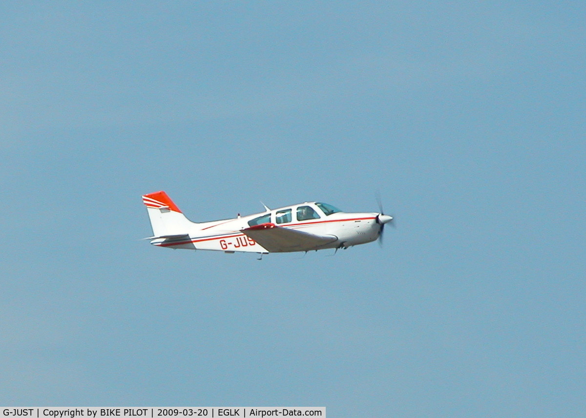 G-JUST, 1987 Beech F33A Bonanza C/N CE-1165, CLIMBOUT FROM RWY 07