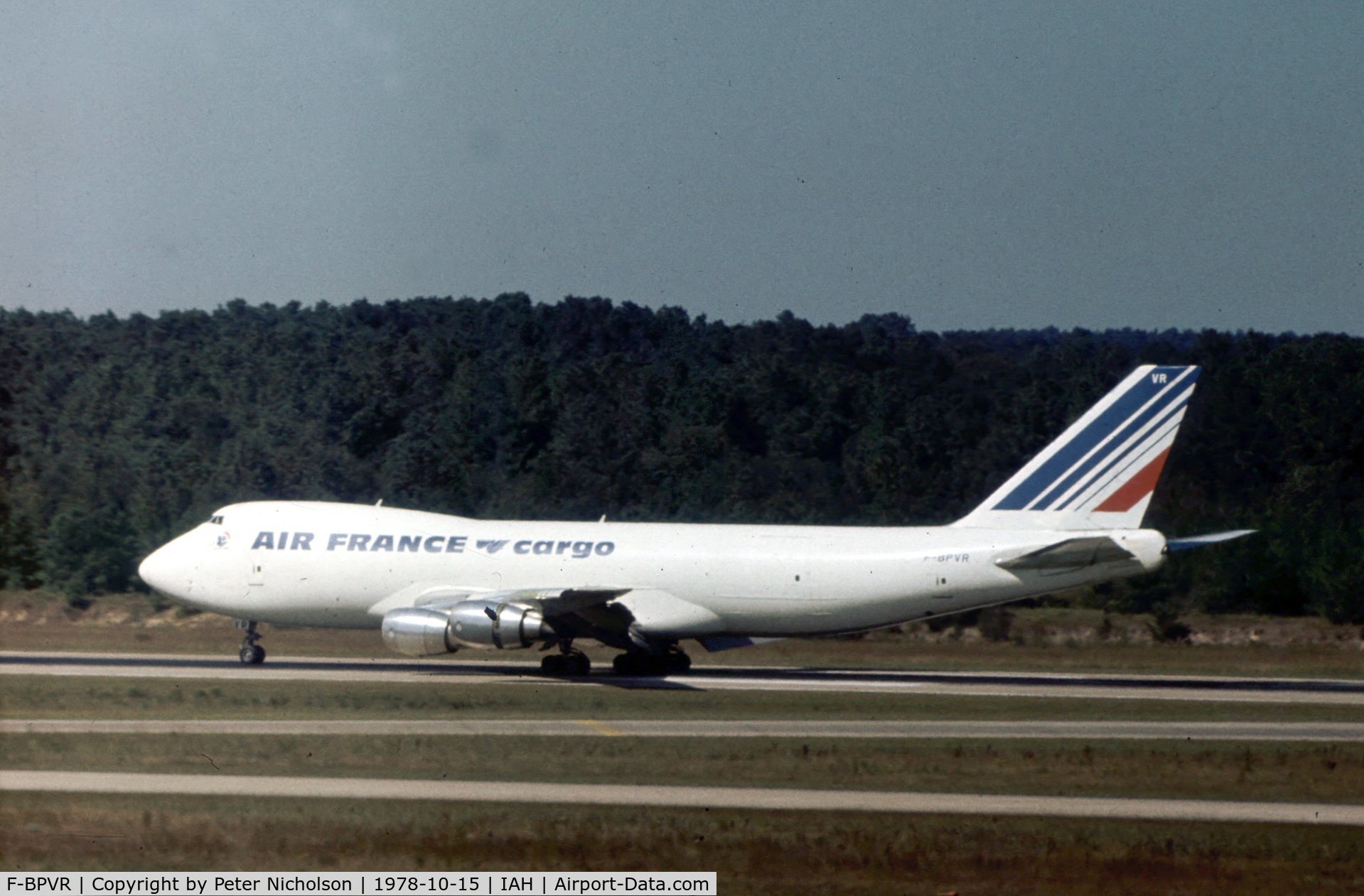 F-BPVR, 1976 Boeing 747-228F C/N 21255, Air France Cargo flight departing Houston International in October 1978.