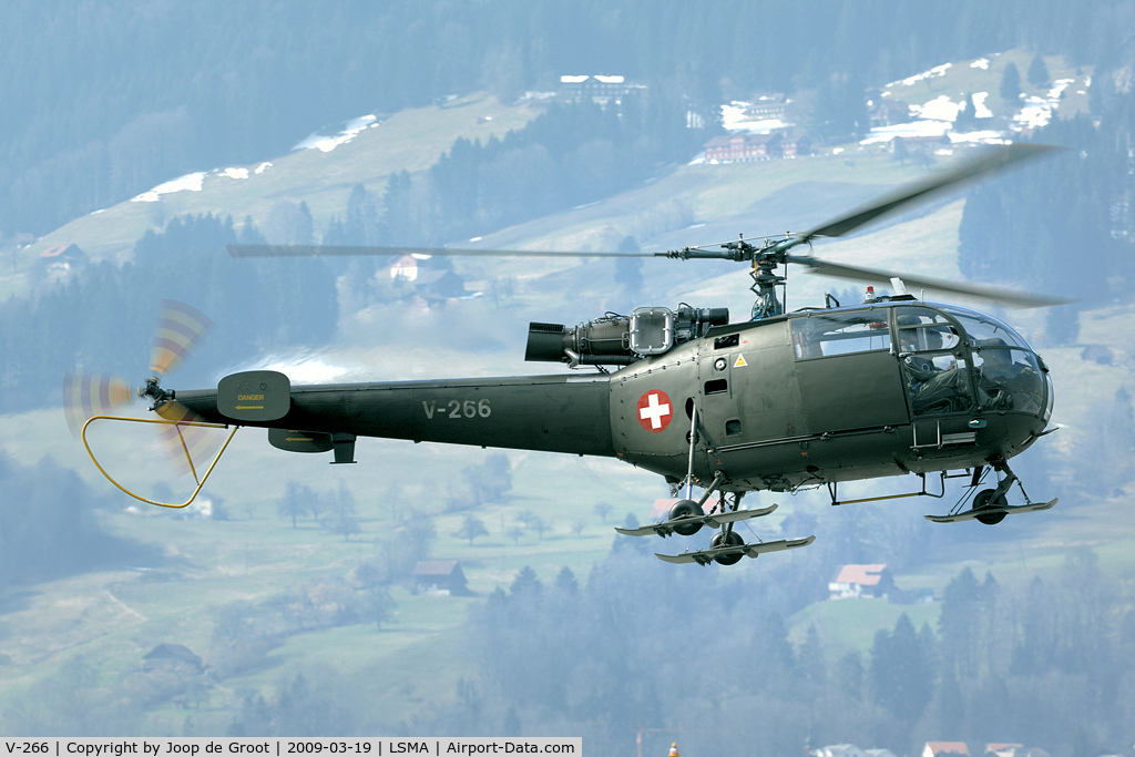 V-266, F+W Emmen SE-3160 Alouette III C/N 142/1088, Even in Switzerland the Alouette is becoming a rare sight.