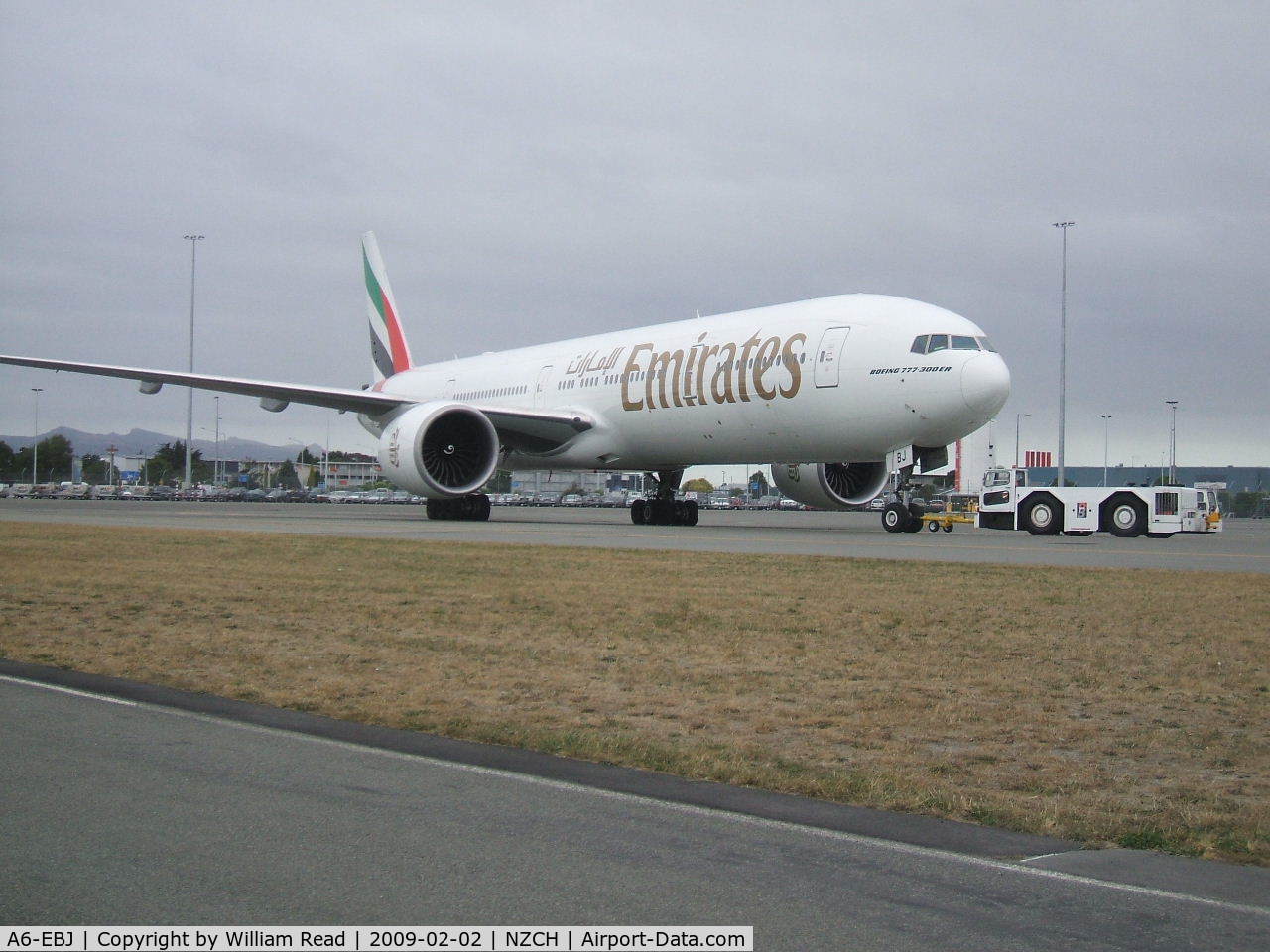 A6-EBJ, 2005 Boeing 777-36N/ER C/N 32787, Just pushing back on the first ever Emirates 777-300ER to Christchurch