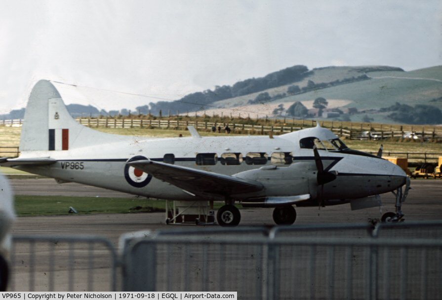 VP965, De Havilland DH-104 Devon C.2 C/N 04258, Devon C.2 VP 965 of 207 Squadron attended the 1971 Leuchars Airshow.