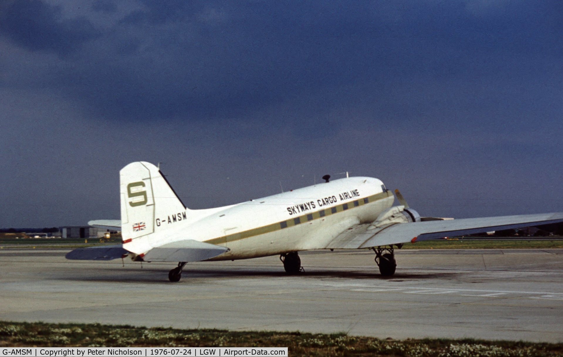 G-AMSM, 1944 Douglas C-47 Dakota 4 C/N 27209, Dakota 4 of Skyways Cargo at London Gatwick in the Summer of 1976.