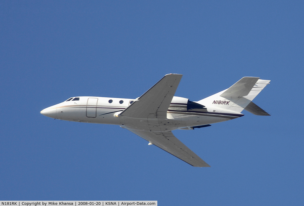 N181RK, 1991 Dassault Falcon 200 (20H) C/N 515, Mystere Falcon flying off into the blue sky
