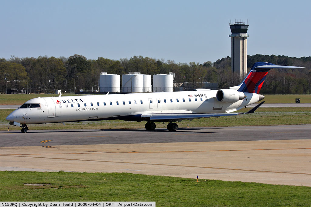 N153PQ, 2007 Bombardier CRJ-900ER (CL-600-2D24) C/N 15153, Delta Connection (Pinnacle Airlines) N153PQ (FLT FLG5860) taxiing to RWY 23 for departure to Hartsfield-Jackson Atlanta Int'l (KATL).
