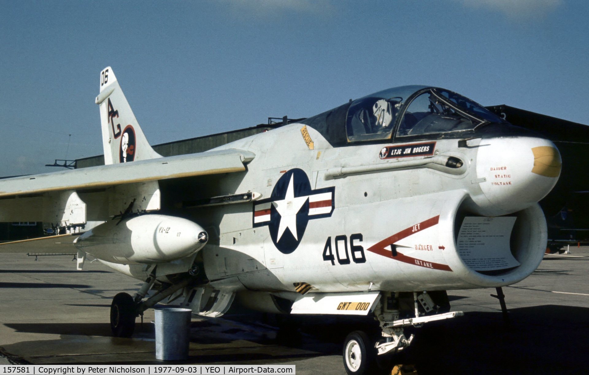 157581, LTV A-7E Corsair II C/N E-304, This A-7E Corsair of VA-12 aboard USS Independance attended the 1977 RNAS Yeovilton Air Day.