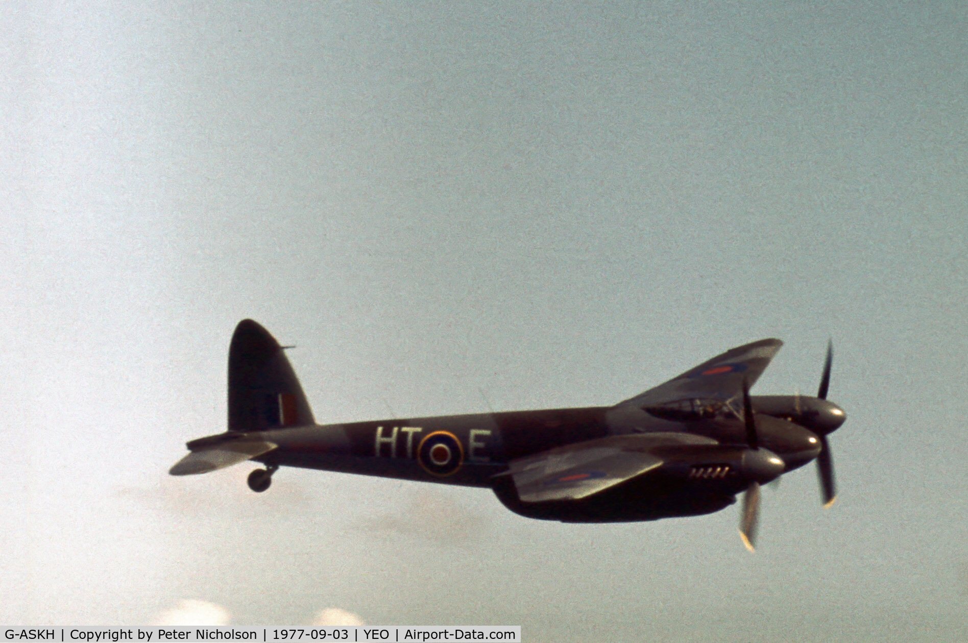 G-ASKH, 1965 De Havilland DH98 Mosquito T.3 C/N RR299, The Rolls-Royce Mosquito T.3 in action at the 1977 RNAS Yeovilton Air Day.