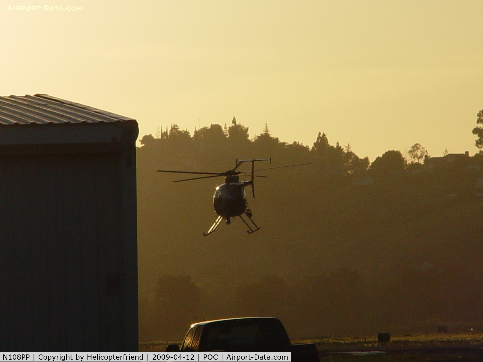 N108PP, 2008 MD Helicopters 369E C/N 0578E, Taking off into the sunset for patrol