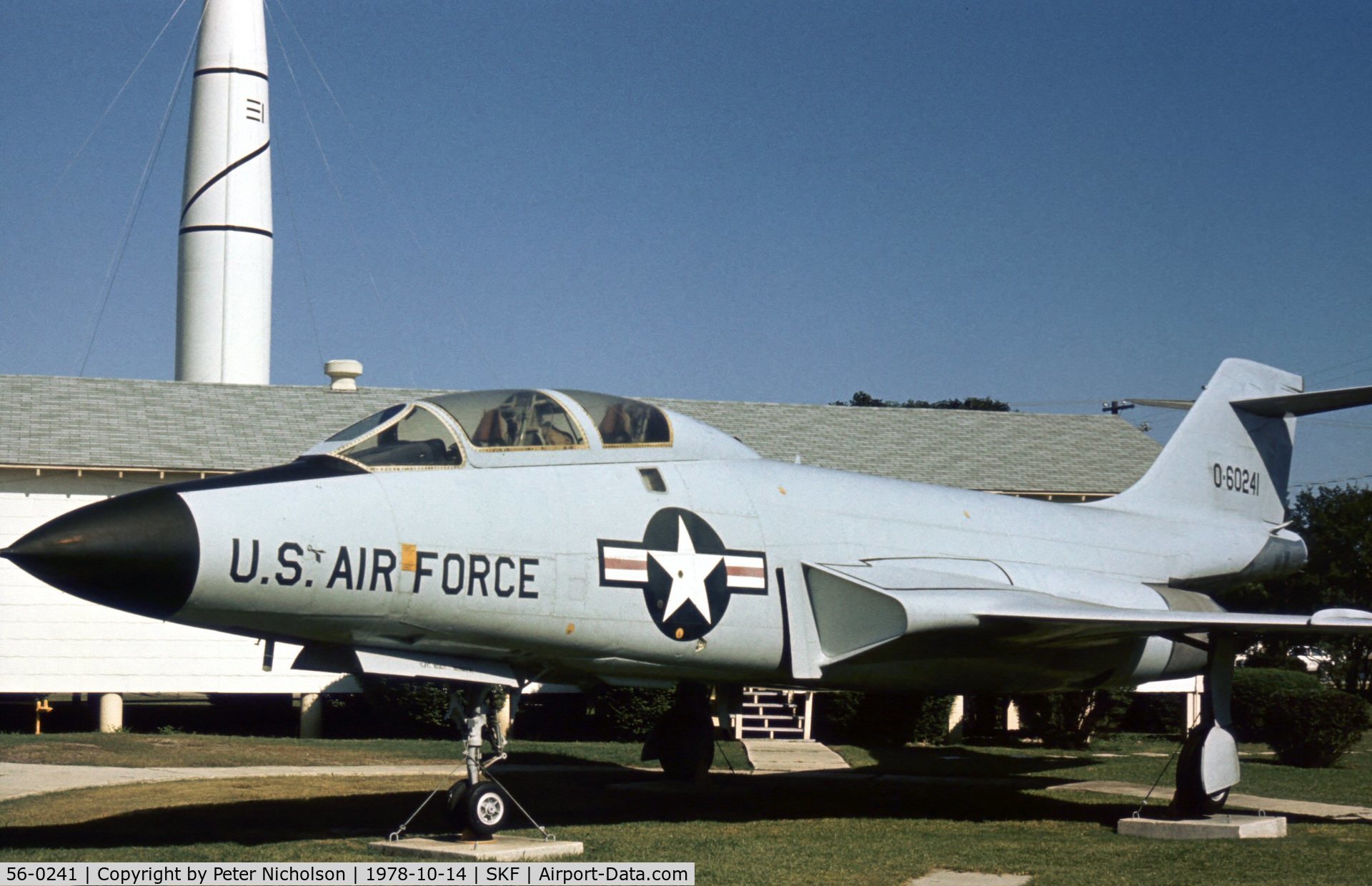 56-0241, 1957 McDonnell TF-101F Voodoo C/N 176, This TF-101 Voodoo was in the USAF History & Traditions Museum at Lackland AFB in 1978.