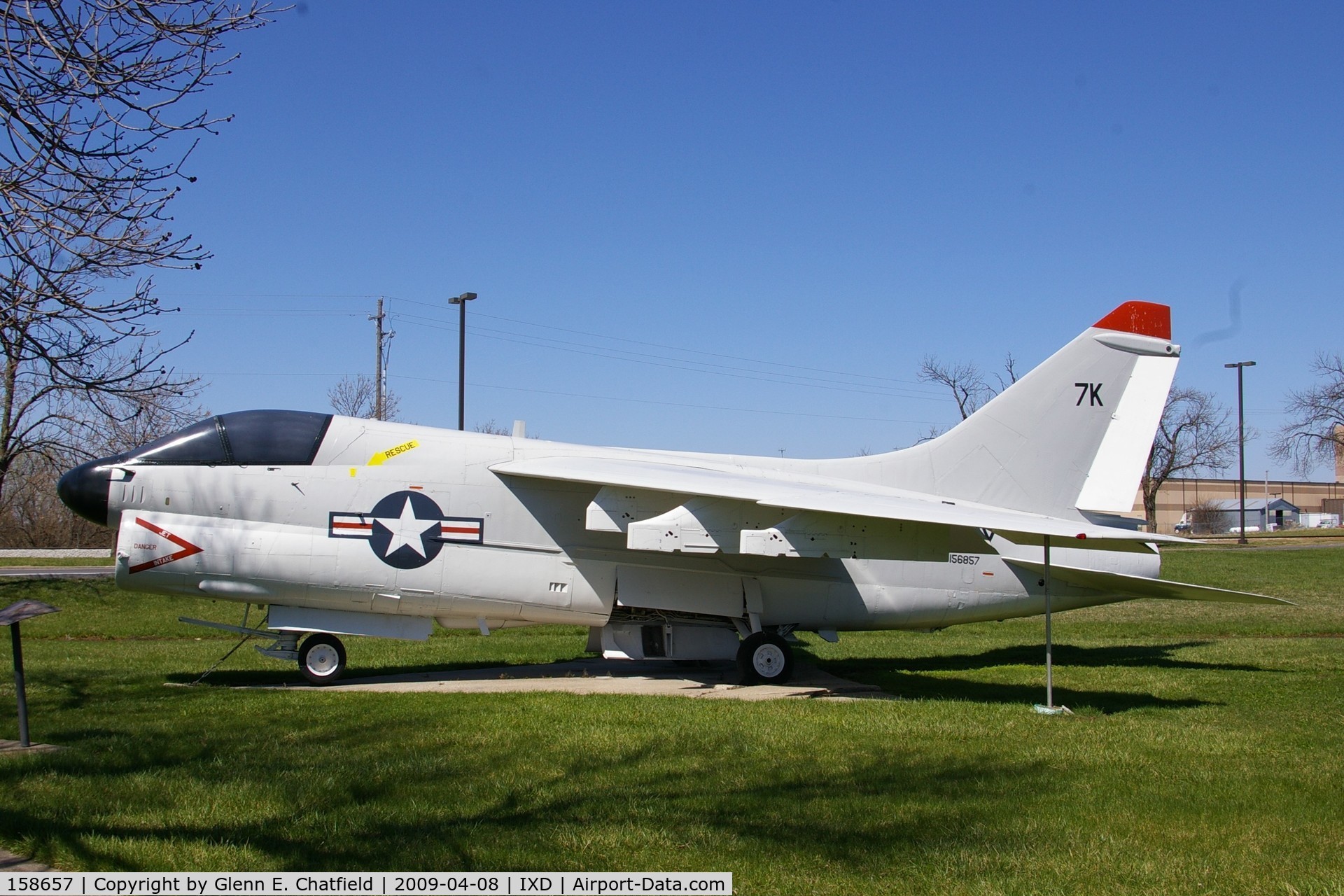 158657, LTV A-7E Corsair II C/N E-350, A-7E with a bogus call sign.  Displayed by the Army National Guard area