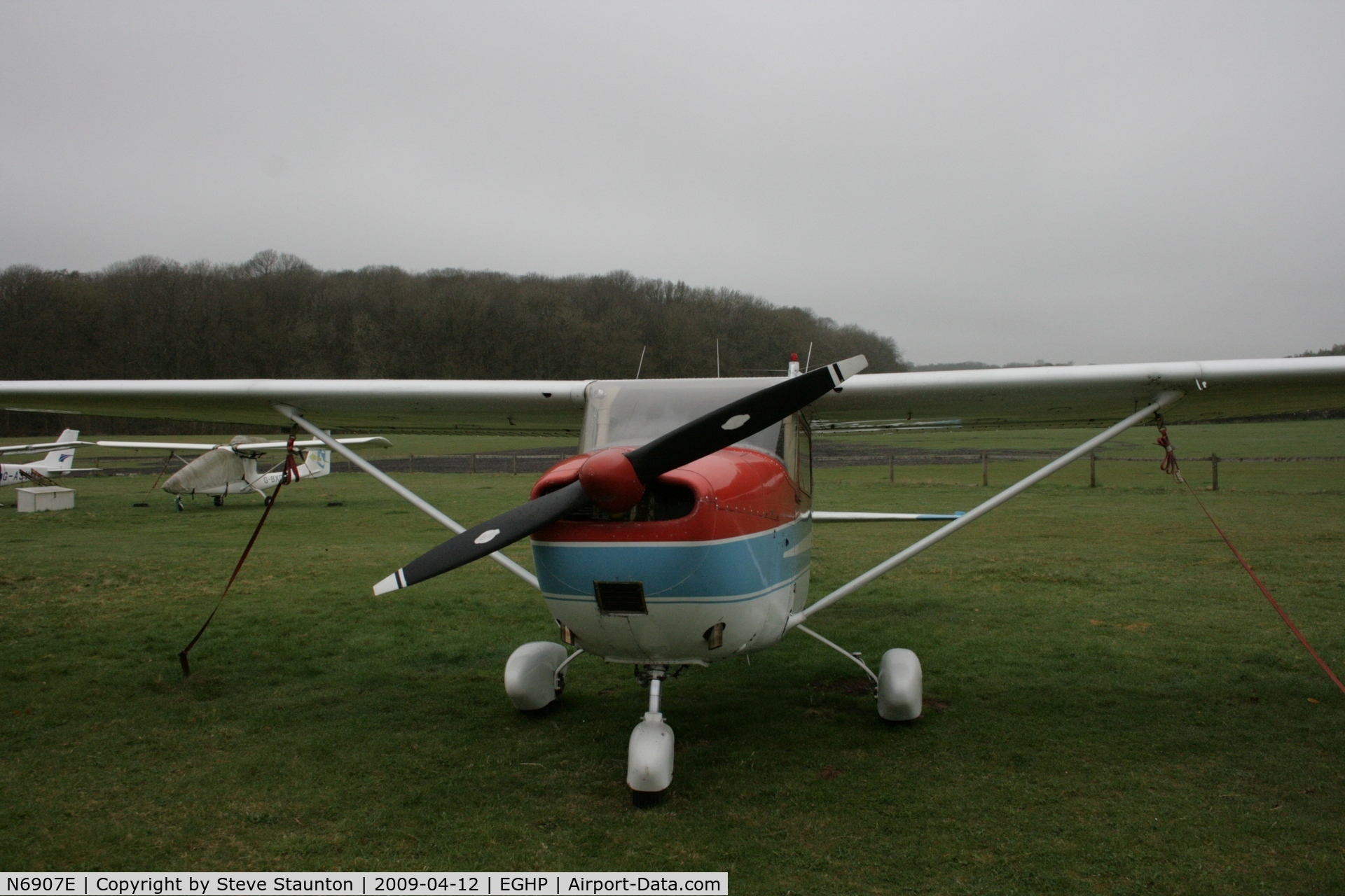 N6907E, 1960 Cessna 175A Skylark C/N 56407, Taken at Popham Airfield, England on a gloomy April Sunday (12/04/09)