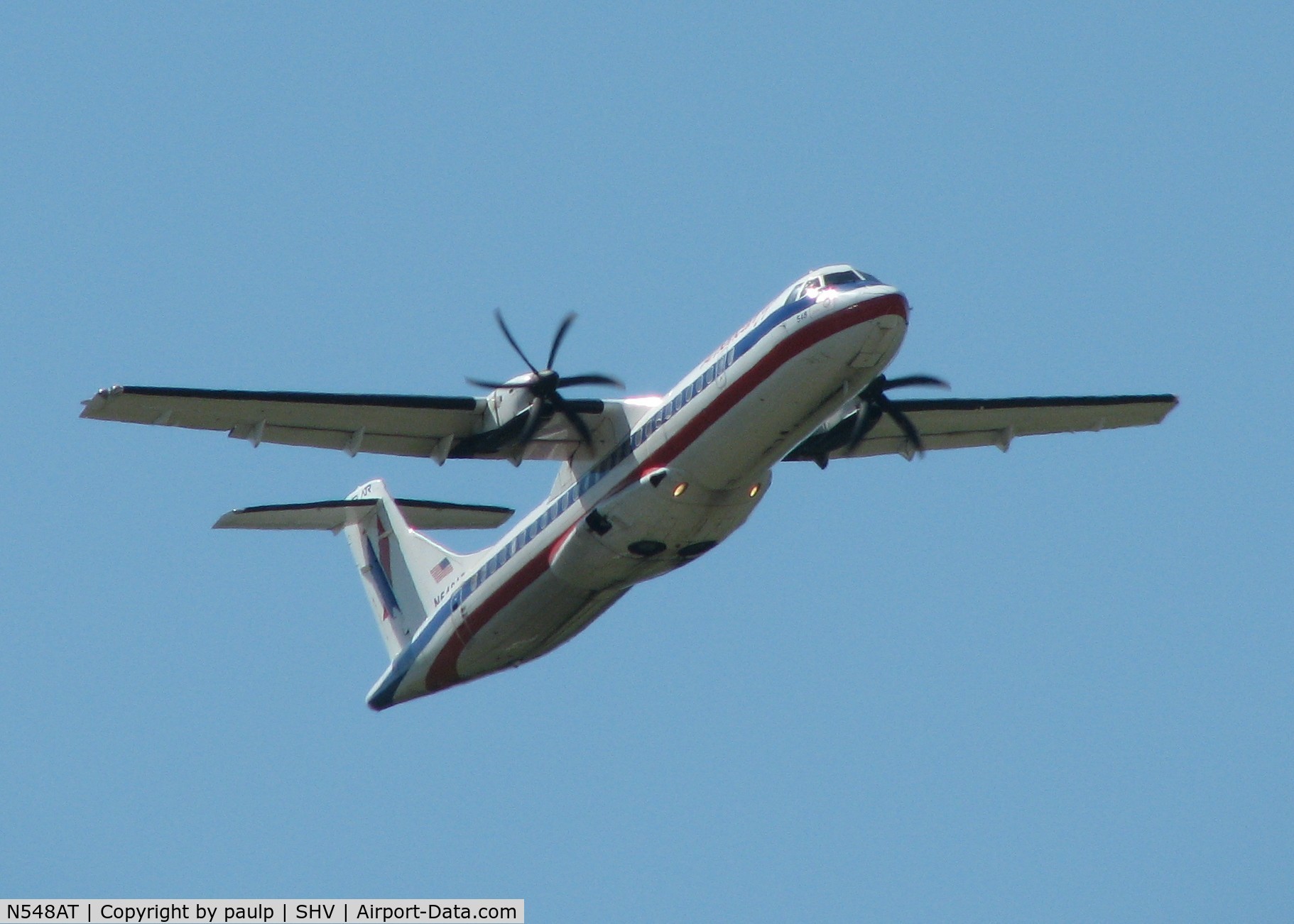 N548AT, 1998 ATR 72-212A C/N 548, Off of 32 at the Shreveport Regional airport.