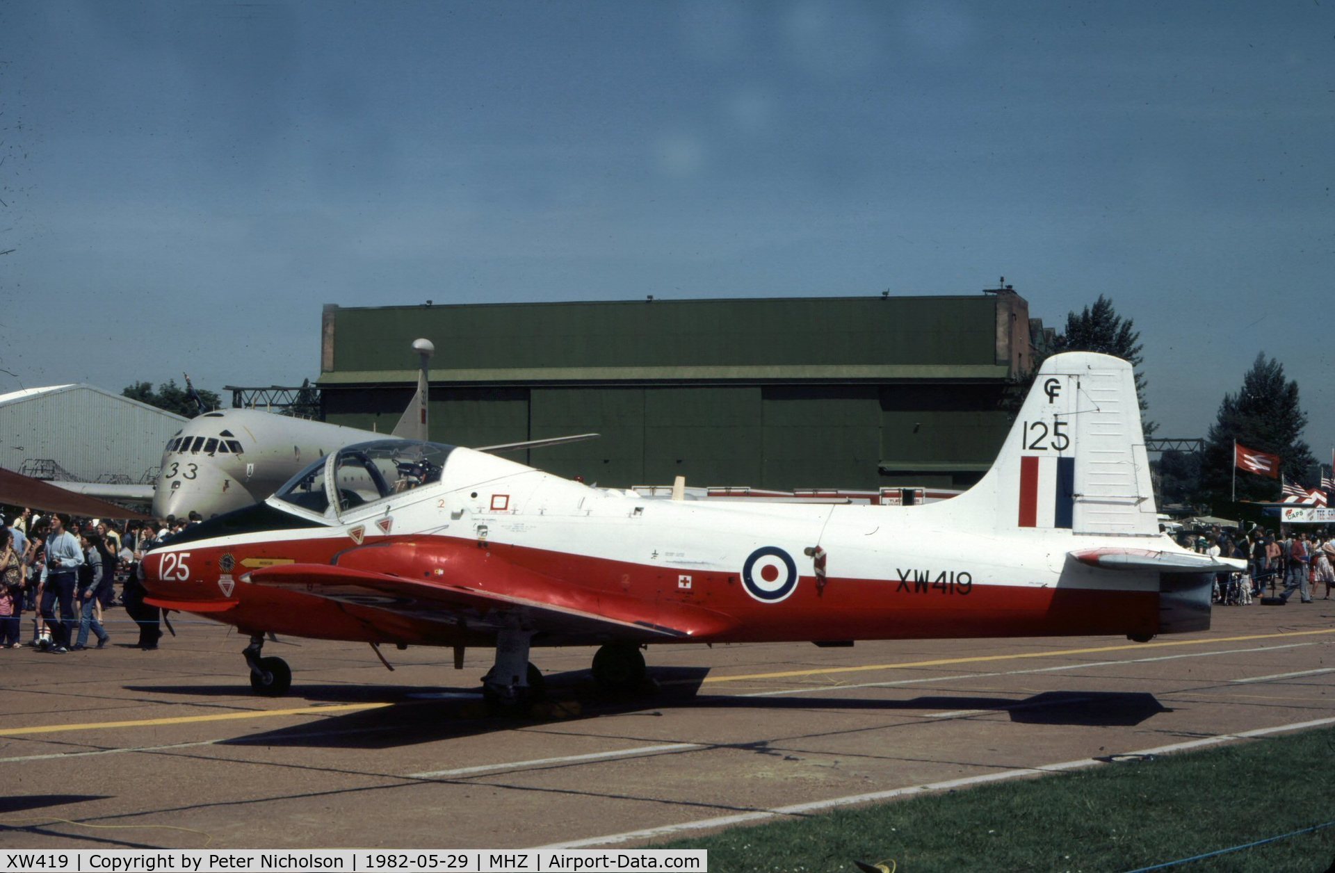 XW419, 1975 BAC 84 Jet Provost T.5A C/N EEP/JP/1041, Jet Provost T.5A of 7 Flying Training School displayed at the 1982 RAF Mildenhall Air Fete.